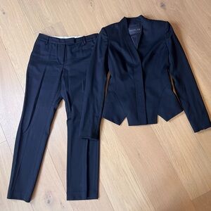 Rachel Zoe 100% Black Wool Peplum Cropped Pant Suit Blazer & Pants 4